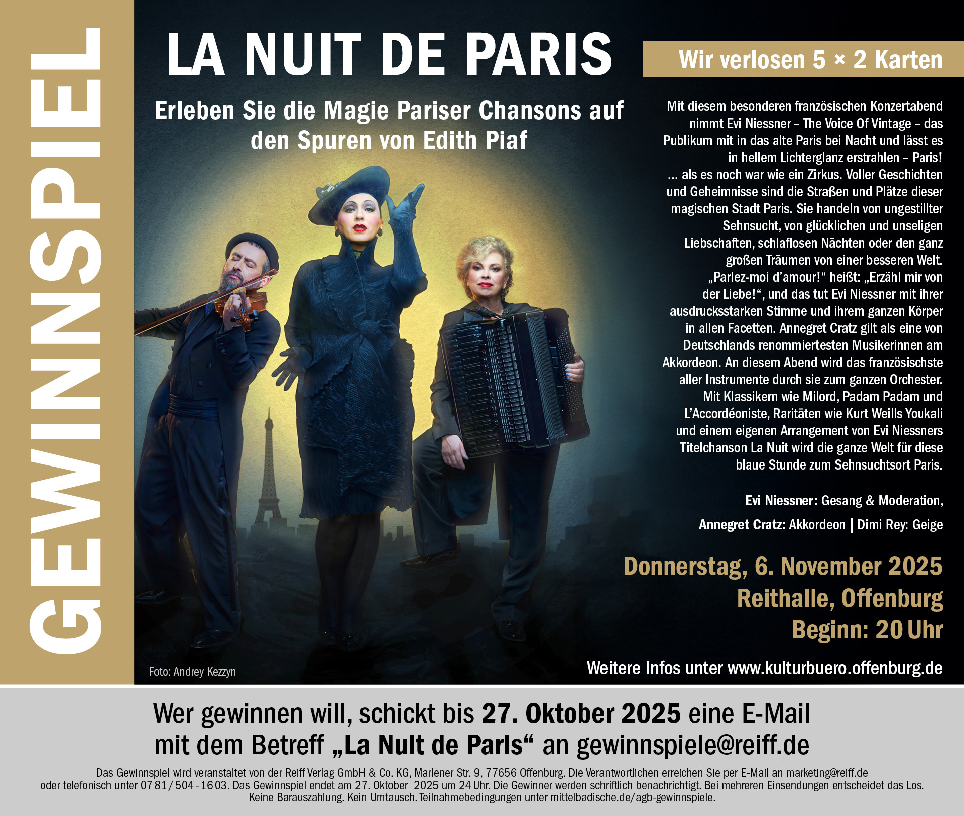 Gewinnspiel La Nuit de Paris. Mitmachen unter gewinnspiele@reiff.de