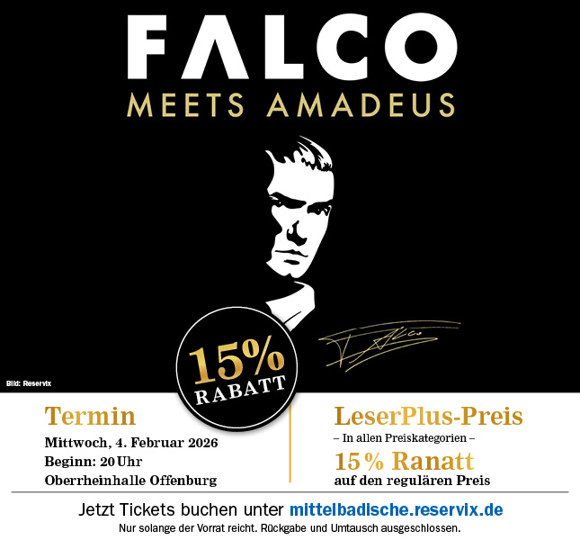 Falco meets Amadeus LeserPlus-Preis mit 15% Rabatt. Tickets erhältlich unter mittelbadische.reservix.de